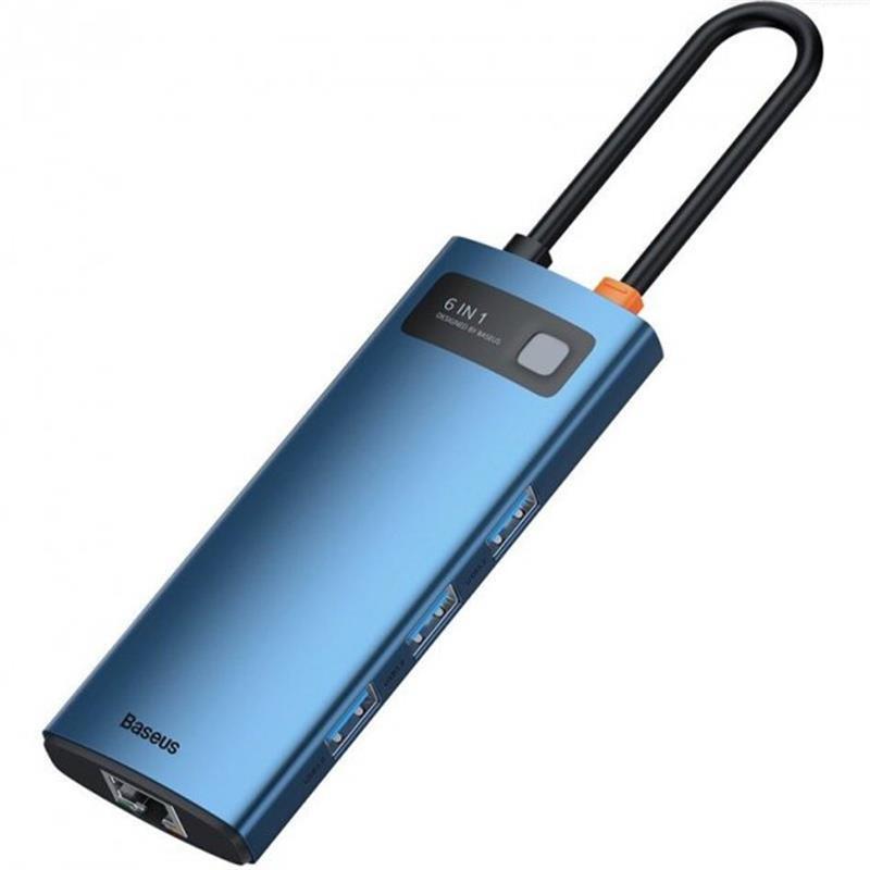 Концентратор USB-C Baseus Metal Gleam Series 6in1 Blue (WKWG000003) - фото 1 - id-p1672215566