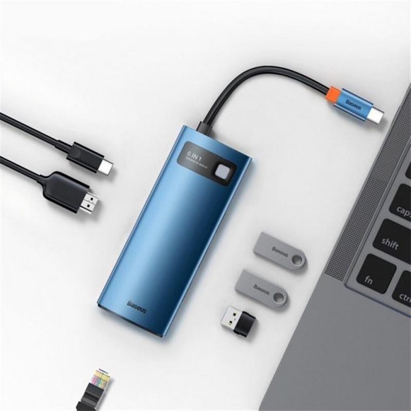 Концентратор USB-C Baseus Metal Gleam Series 6in1 Blue (WKWG000003) - фото 6 - id-p1672215566