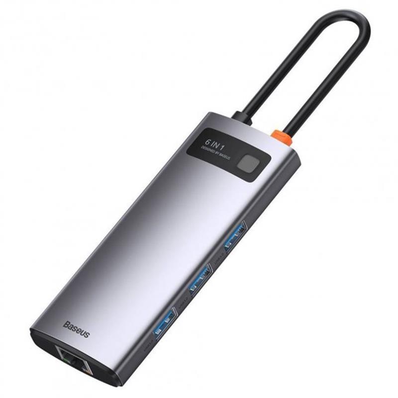 Концентратор USB-C Baseus Metal Gleam Series 6in1 Gray (CAHUB-CW0G) - фото 1 - id-p1672215567