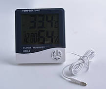 Термометр-гігрометр HTC-2 з годинником і виносним датчиком температури, фото 2