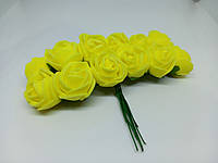 Троянди з фоамірану, 12 шт. в упаковці, діаметр 2-2,5 см жовті
