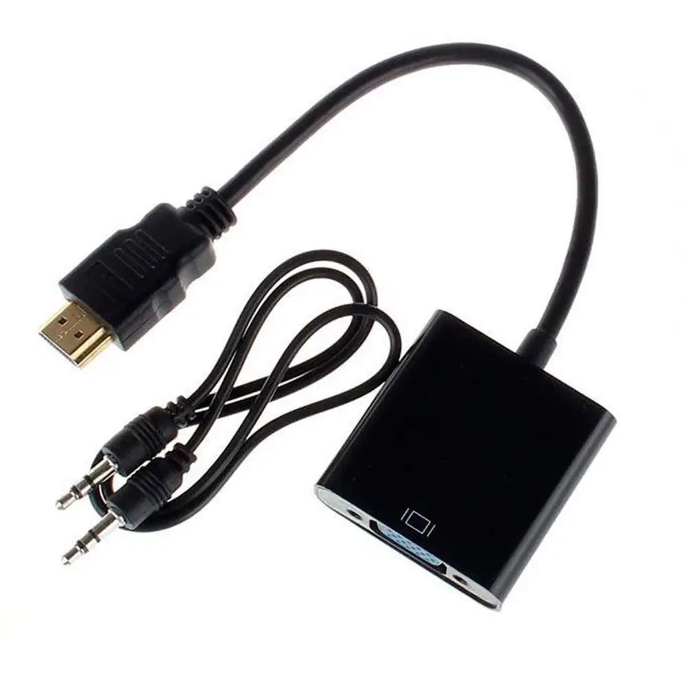 Конвертер перехідник HDMI в VGA аудіо адаптер чорний, фото 1