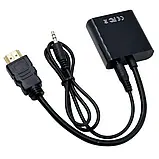 Конвертер перехідник HDMI в VGA аудіо адаптер чорний, фото 2
