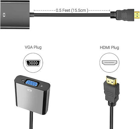 Перехідник HDMI в VGA для Т2-тюнера (адаптер-конвертер, перетворювач видео), фото 2