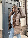 Зимова куртка жіноча з матової екошкіри подовжена з капюшоном (р. 42-48) 65kr552, фото 2