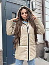 Зимова куртка жіноча з матової екошкіри подовжена з капюшоном (р. 42-48) 65kr552, фото 8