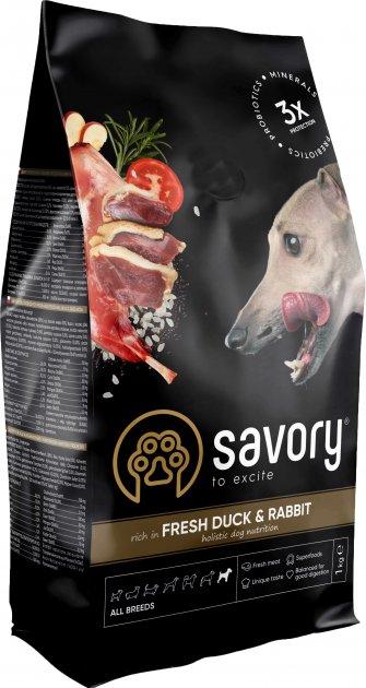 Корм Savory Adult All Breeds rich in Fresh Duck & Rabbit сухий зі свіжою качкою та кроликом для дорослих собак усіх порід 1 кг