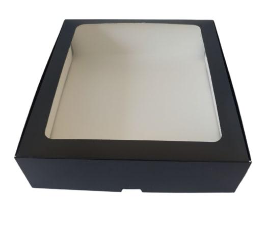 Коробка для макаронс, еклерів, пряників "Чорна" з вікном, 240*200*50
