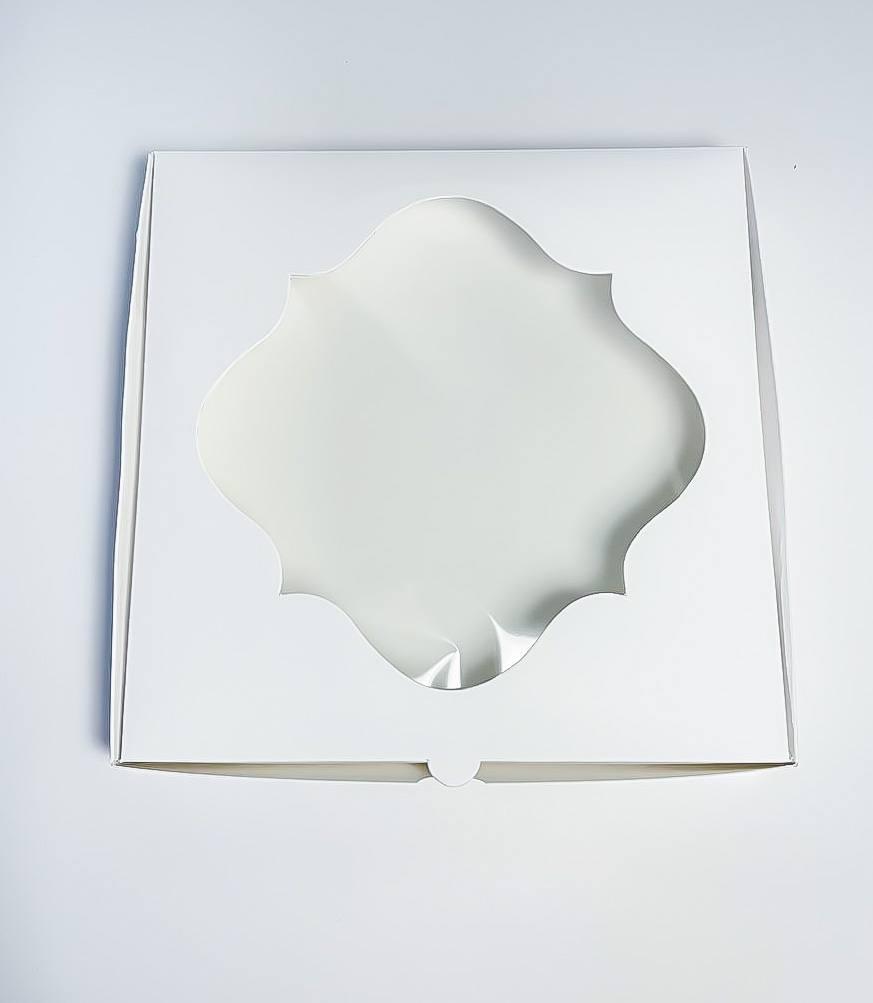 Коробка для печива біла з фігурним віконечком, 200*200*30, фото 1