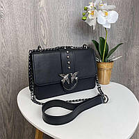 Женская мини сумочка клатч на плечо в стиле Pinko, белая сумка на цепочке с птичками Черный
