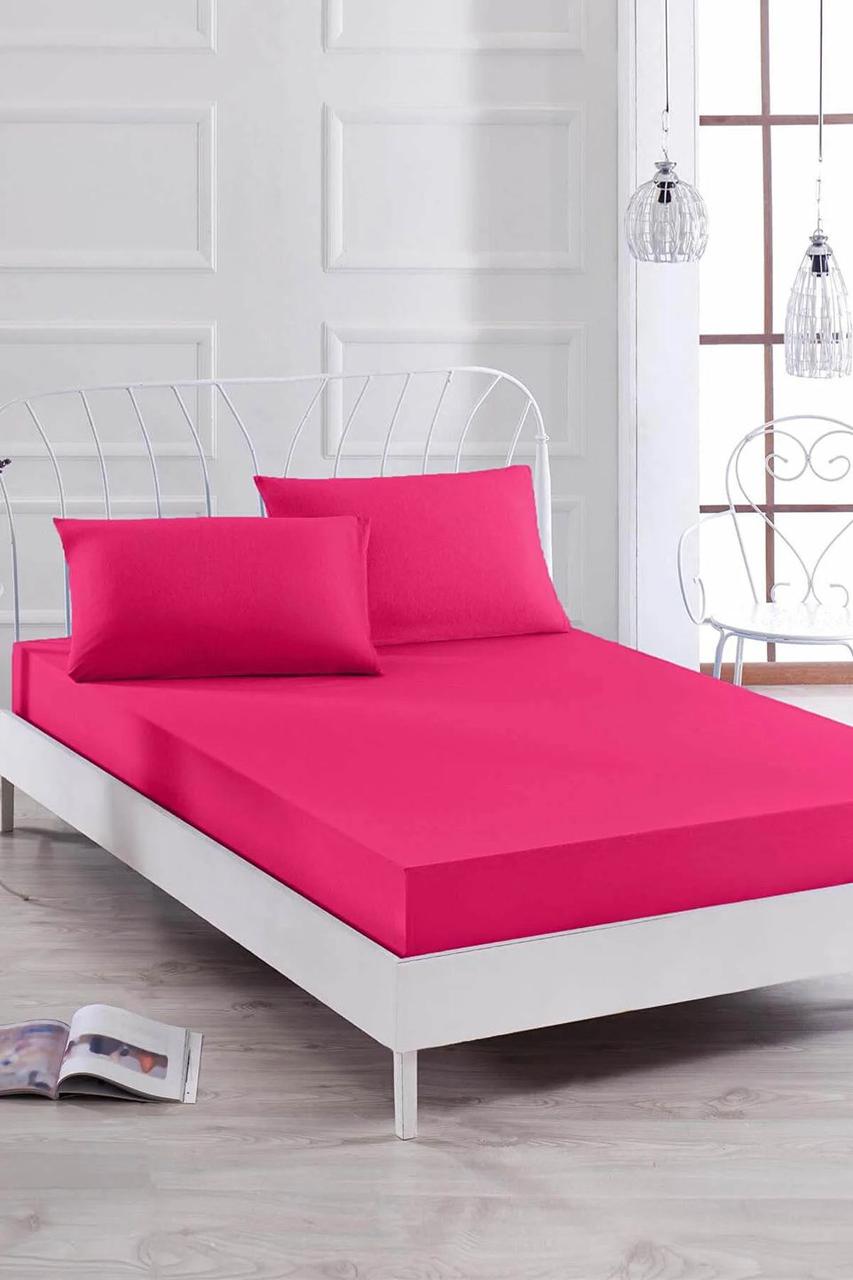 Простирадло на резинці з наволочками Eponj Home Paint - D.Boya Fusya фуксія 160*200