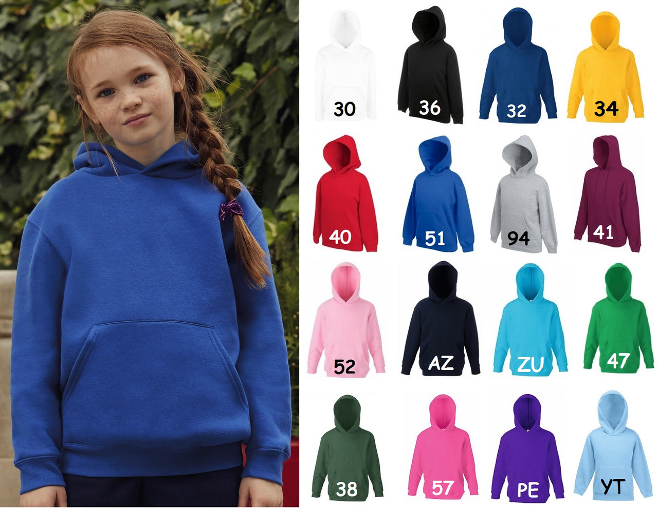 Дитяча ХУДІ на тонкому флісі Fruit of the loom з капюшоном Kids Classic Hooded Sweat 62043