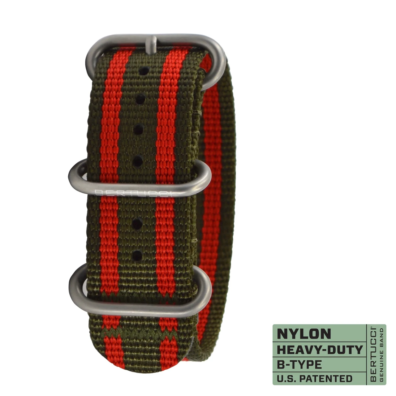 Ремінець нейлоновий bertucci #343 - Olive w/ Rosso Corsa regimental stripes, matte hardware, 7/8" - 22 mm, фото 1