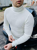 Гольф мужской в рубчик Kreat шерстяной белый Водолазка зимняя Кофта облегающая под горло
