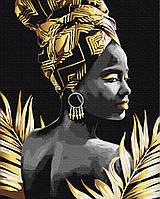 Картина по номерам с золотой краской Женственность картины в цифрах на холсте девушка африканка BrushMe