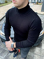 Кофта мужская зимняя теплая Kreat черная | Гольф мужской в рубчик Водолазка с высоким воротником ТОП качества
