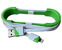 Кабель для заряджання та синхронізації плаский Lightning з USB 3.0/1м:Салатовий