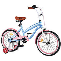 Детский двухколесный велосипед Tilly CRUISER 18' T-21837 с дополнительными колесами Сине-розовый