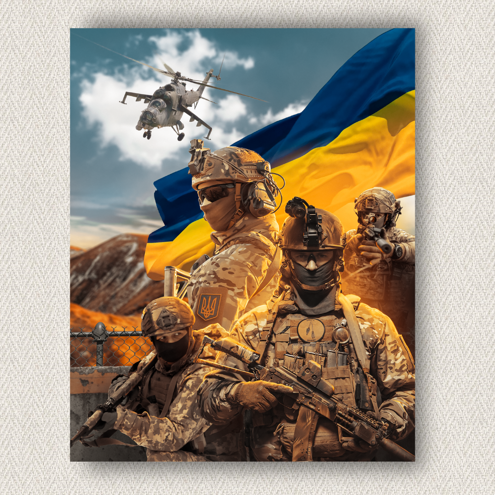Інтер'єрна картина-постер на стіну Воїни ЗСУ 30*20 Орігамі OP 5041 Маленька