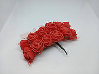 Троянди з фоамірану, 12 шт. в упаковці, діаметр 2-2,5 см з фатіном червоний