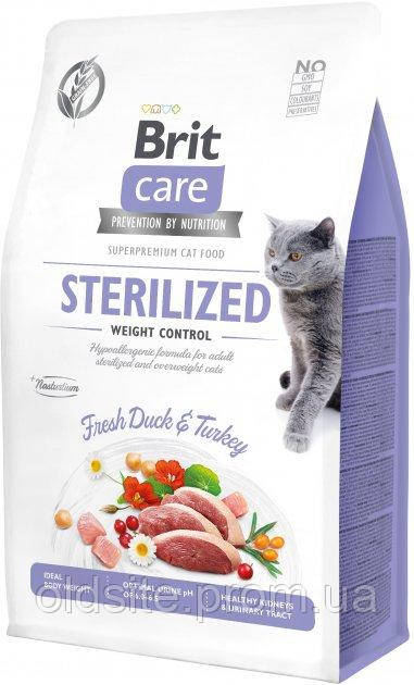 Корм Brit Care Cat Grain Free Sterilized & Weight Control повнораціонний беззерновий сухий з м'ясом качки з зайвою вагою у