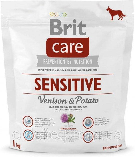 Корм Brit Care Sensitive Venison & Potato сухий з м'ясом оленя для дорослих собак всіх порід, схильних до харчової алергії 1 кг