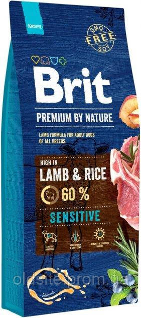 Корм Brit Premium Sensitive Lamb & Rice сухий для дорослих собак з чутливим травленням 15 кг