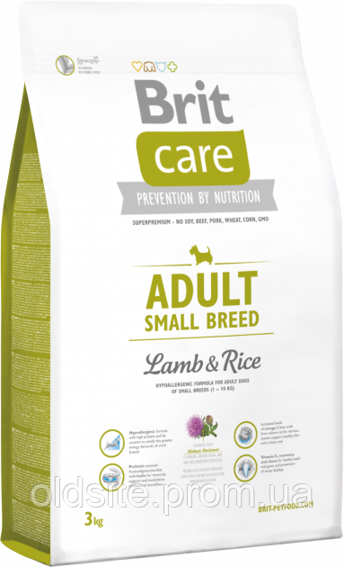 Корм Brit Care Adult Small Breed Lamb and Rice сухий гіпоалергенний з ягнятком для собак малих порід 3 кг
