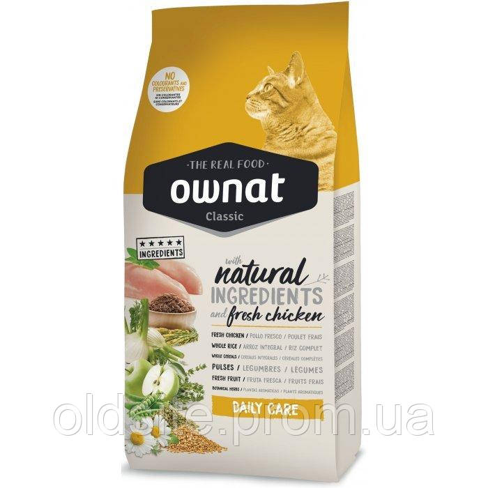 Корм Ownat Classic Cat Adult Daily Care сухий повнораціонний зі свіжим м'ясом курки для дорослих котів із нормальним рівнем