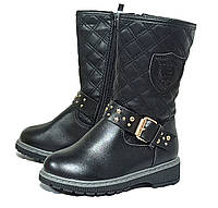 Детские зимние ботинки для девочки на меху 2089 черные CSCK.S. Размеры 26-28