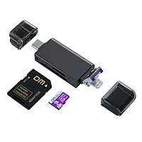 Переходник micro SD на USB/Type-C/Lightning/A/OTG - адаптер-кардридер DM USB 3.0 DM-CR23 (770008698)