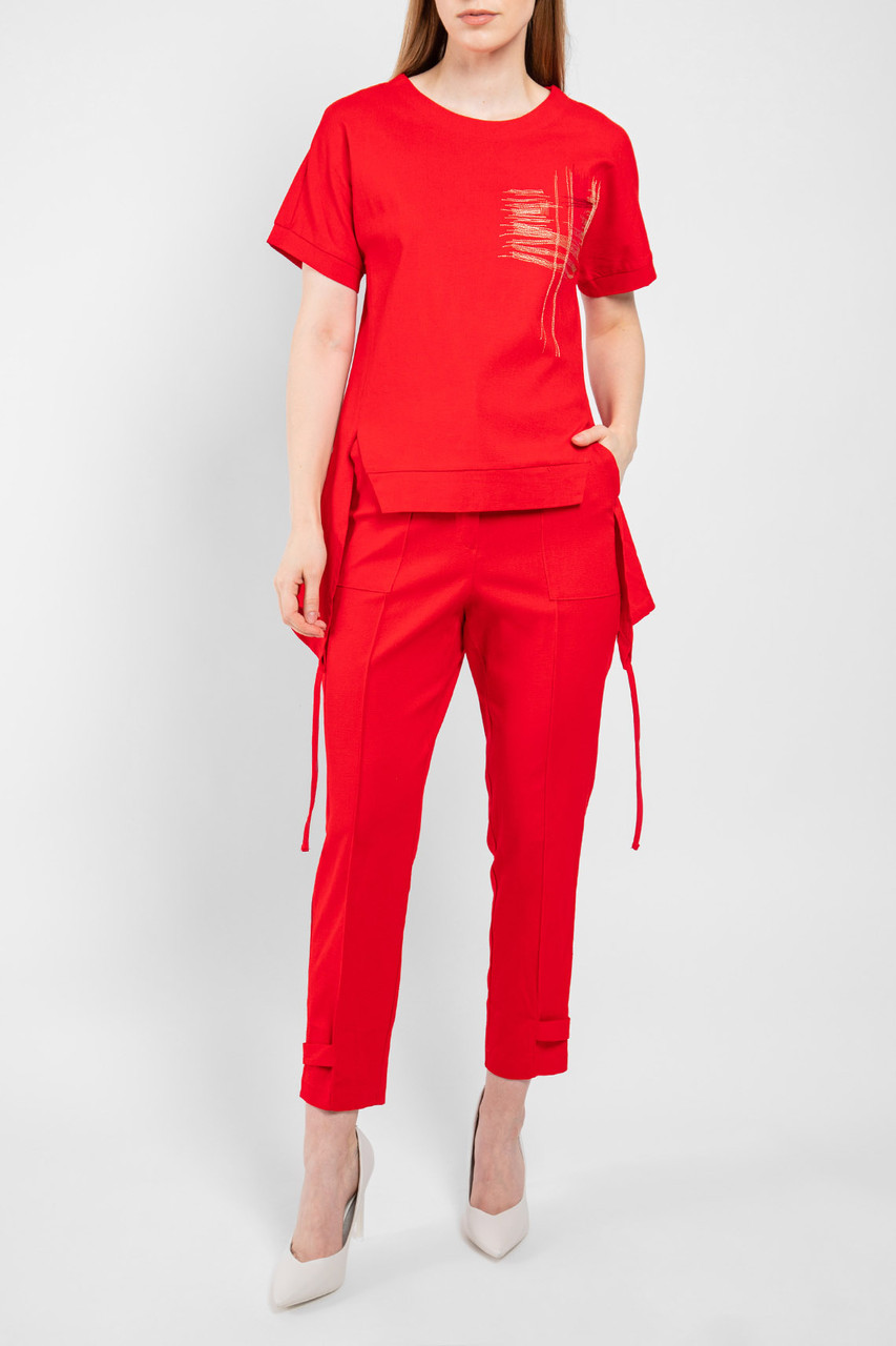 Літній жіночий костюм з принтом червоний Modna KAZKA MKRMD2314