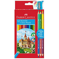 Олівці кольорові Faber-Castell 12 кольорів "Замок" + 3 двокольорові олівці + точила