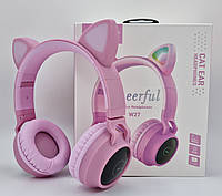Навушники безпровідні HOCO W27 Cat Ear з котячими вушками і LED підсвіткою Pink