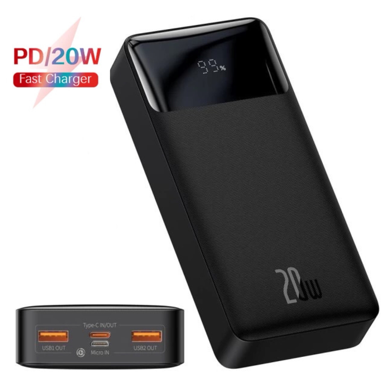 Повербанк 20000 мАч із швидкою зарядкою 20W QC 3.0 Power bank зовнішній акумулятор Baseus оригінал