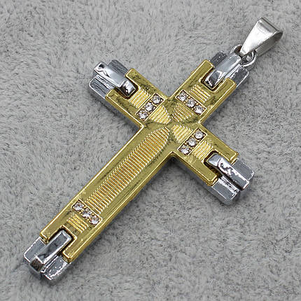 Крестик серебристый с золотом из медицинской нержавеющей стали 316L от Stainless Steel размер 60 х 35 мм, фото 2