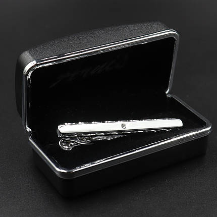 Зажим для галстука № 2 серебристый с кристаллом сталь Stainless Steel размер 55 мм футляр чёрного цвета, фото 2