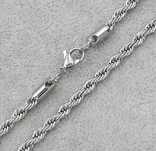 Цепь мужская серебристая плетение веревка от Stainless Steel из медицинской стали длина 60 см ширина 5 мм