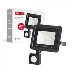 Прожектор світлодіодний MAXUS FL-04 20W, SENSOR, 5000K, з датчиком руху