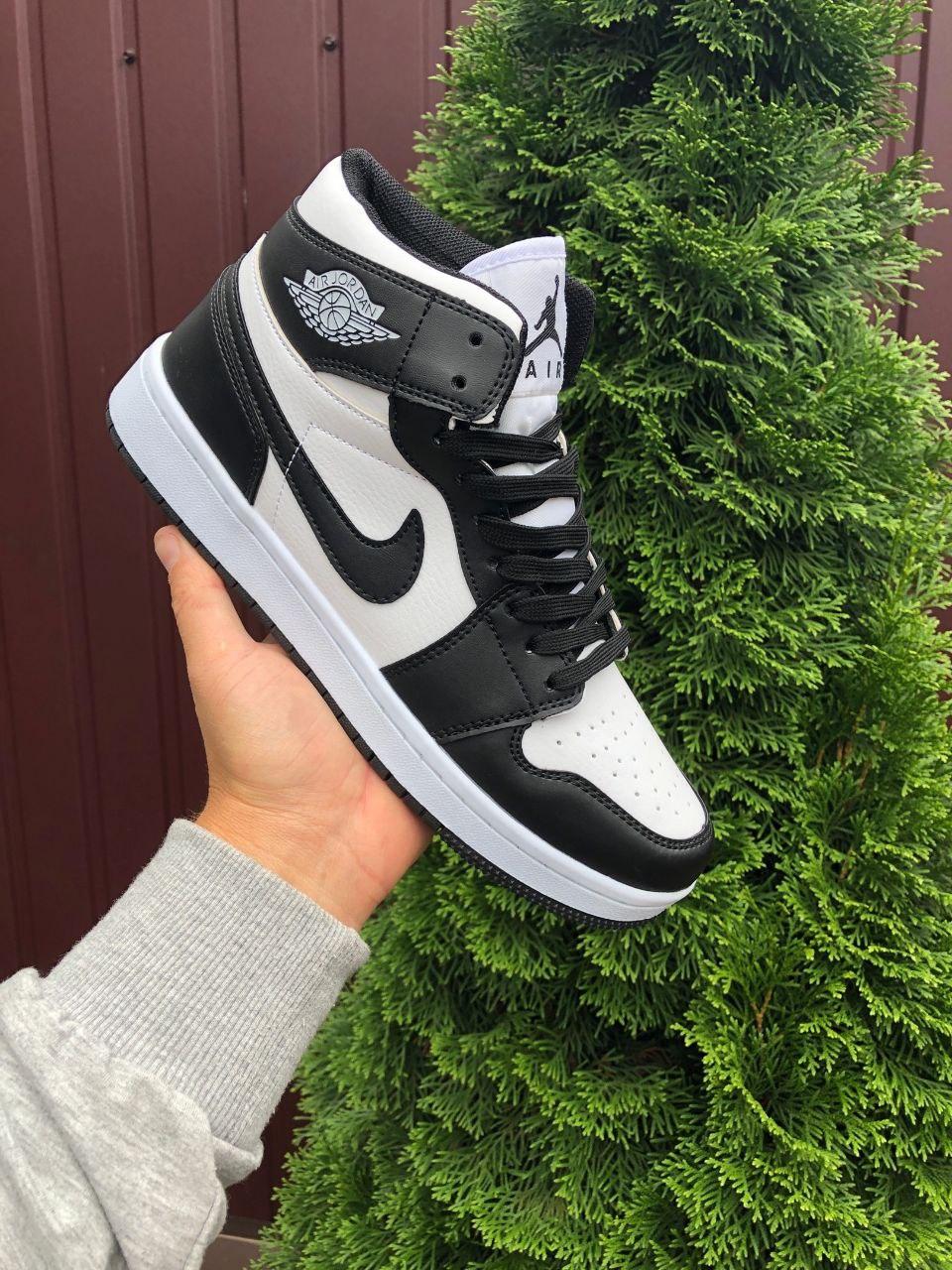 Мужские кроссовки Nike Air Jordan черные с белым Кожаные высокие ...