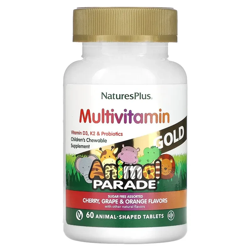 NaturesPlus, жувальна добавка для дітей із мультивітамінами та мікроелементами, асорті смаків, 60 таблеток