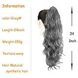 KETHBE 24-дюймова довга об'ємна хвиля, кінський хвіст, нарощування волосся, хвилясте (сріблясто-сірий), фото 2