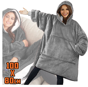 Толстовка-плед із капюшоном і рукавами флісовий Huggle Ultra Plush Blanket Hoodie, сірий, фото 1