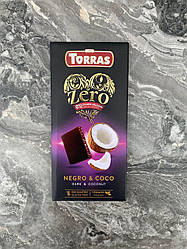 Чорний шоколад Torras Zero без цукру з кокосом 125 гм