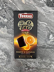 Чорний шоколад Torras Zero з апельсином без цукру та глютену 125 гм