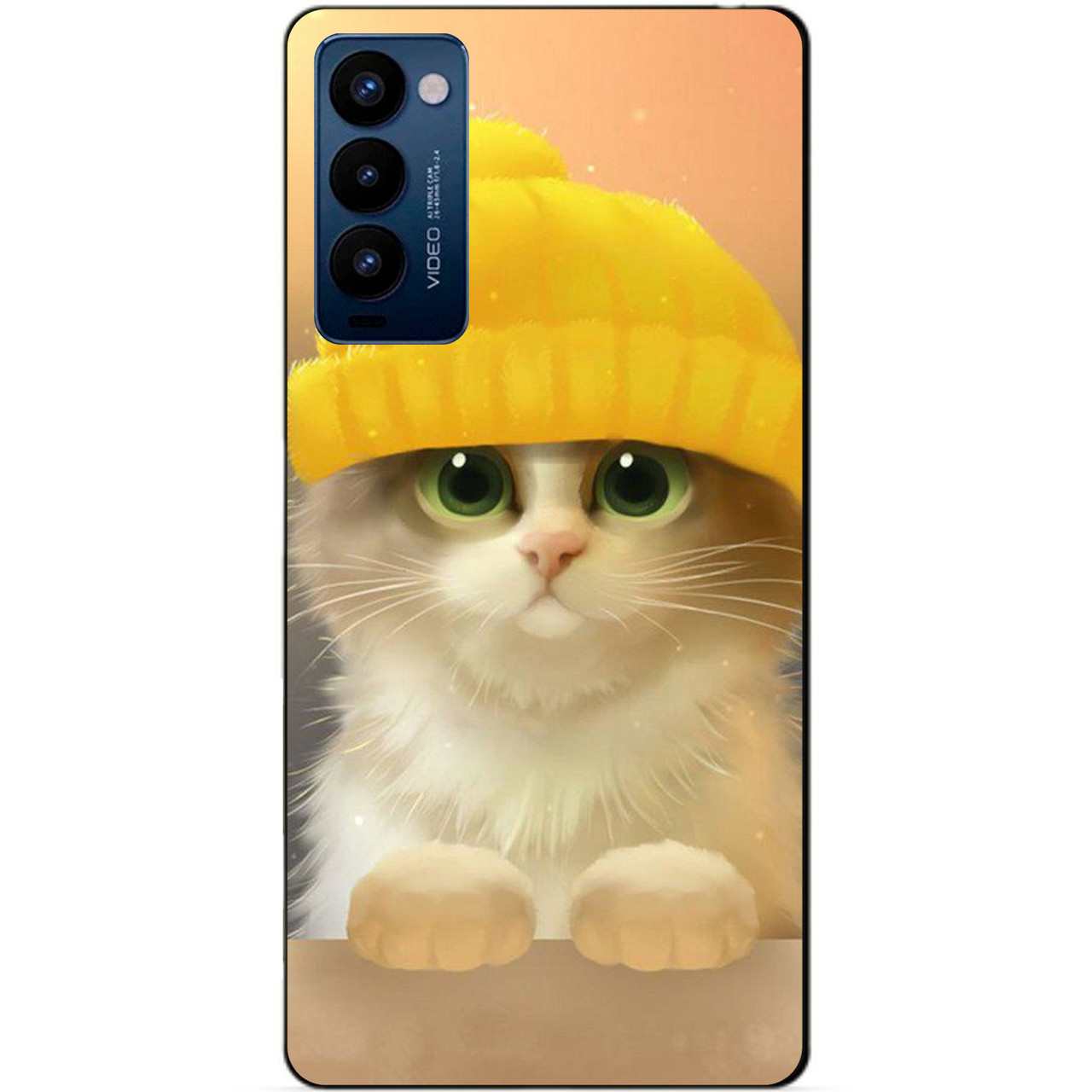 Силиконовий бампер чехол для Tecno Camon 18p з картинкою Кітик в шапці