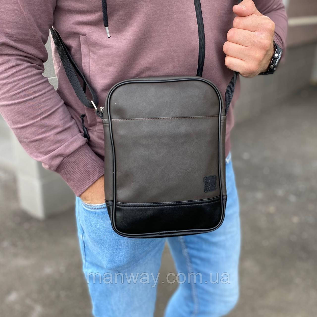 Чоловіча коричнева барсетка сумка через плече месенджер стильна повсякденна сумка