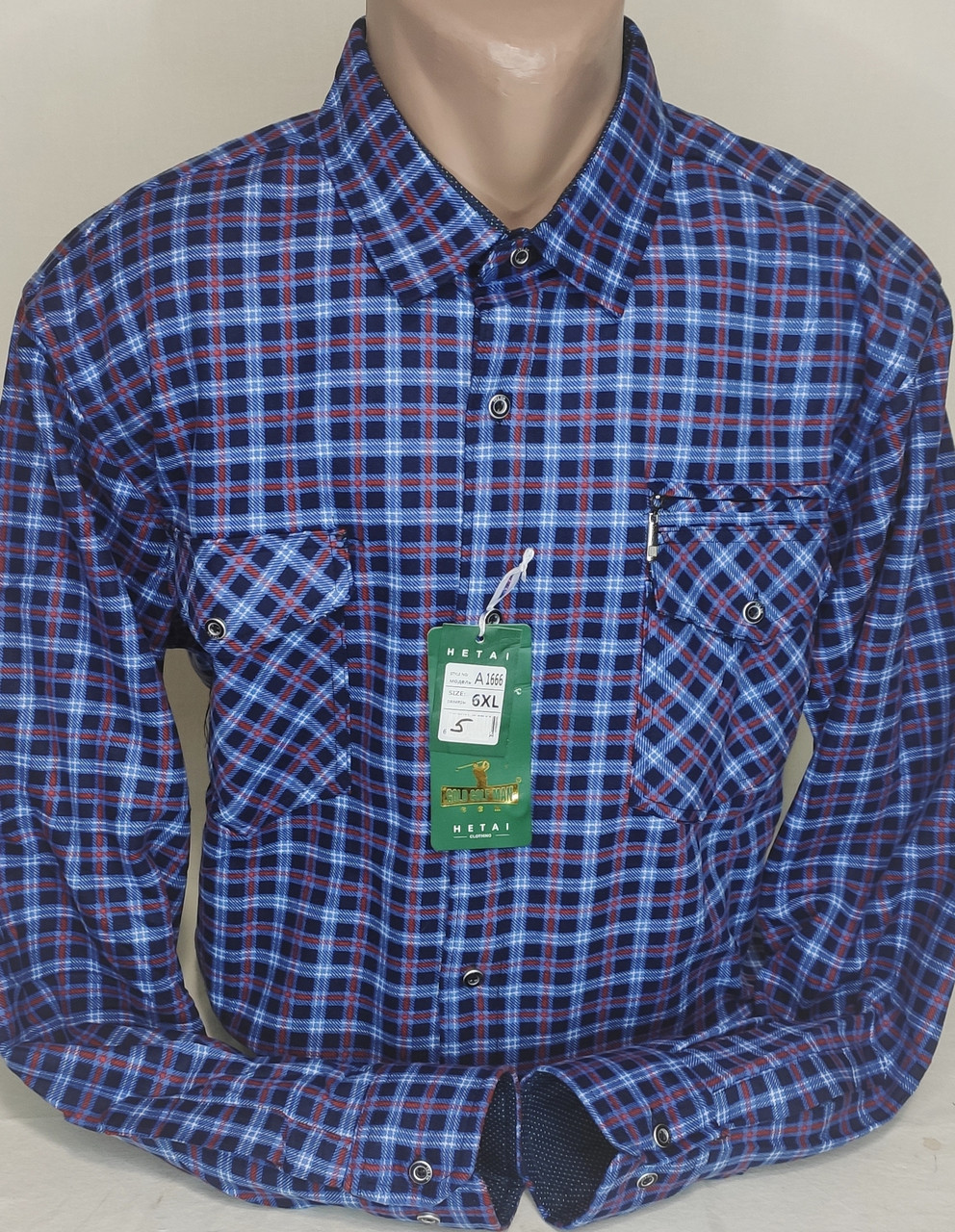 Чоловічі сорочки фліс Hetai vd-0005 класична синя, картата чоловіча сорочка, тепла чоловіча сорочка фліс