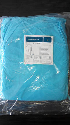 Одноразовий халат на зав'язках блакитного кольору, фото 2