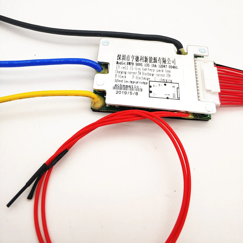 Плата захисту BMS 13S 15A 48V +термореле Li-ion 18650 54.6v зарядка (Контролер заряду/розряда)